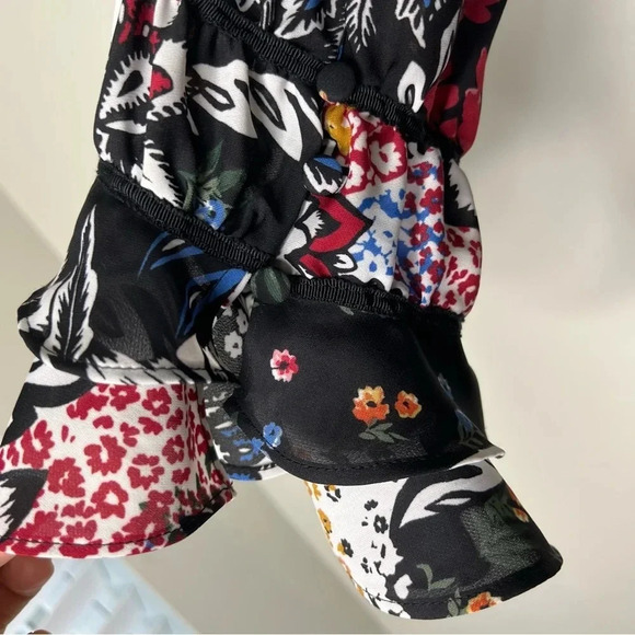 Laundry by Shelli Segal Floral Neck Tie Button Down Bell  Flowy Sleeve sz 2 - Picture 2 of 7